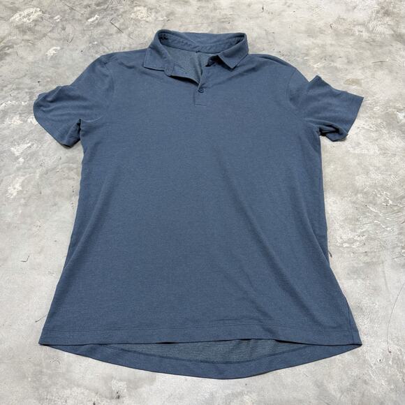 Lululemon Men's Polo Shirt Size Medium Blue Short Sleeve Stretch Activewear - Picture 1 of 5